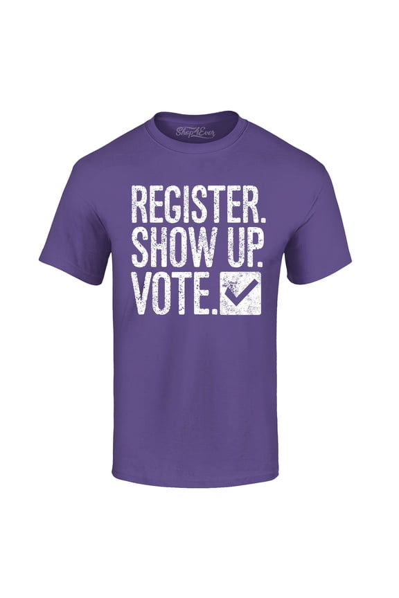 Men's Register Show Up Vote Political Graphic T-shirt Large Purple