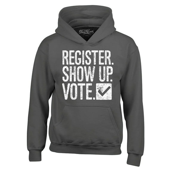 Shop4Ever Men's Register Show Up Vote Political Hooded Sweatshirt Hoodie Medium Charcoal