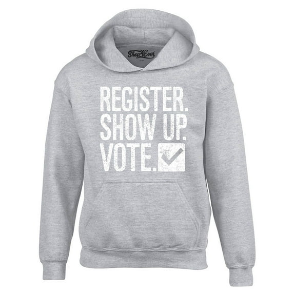 Shop4Ever Men's Register Show Up Vote Political Hooded Sweatshirt Hoodie XXX-Large Sports Grey