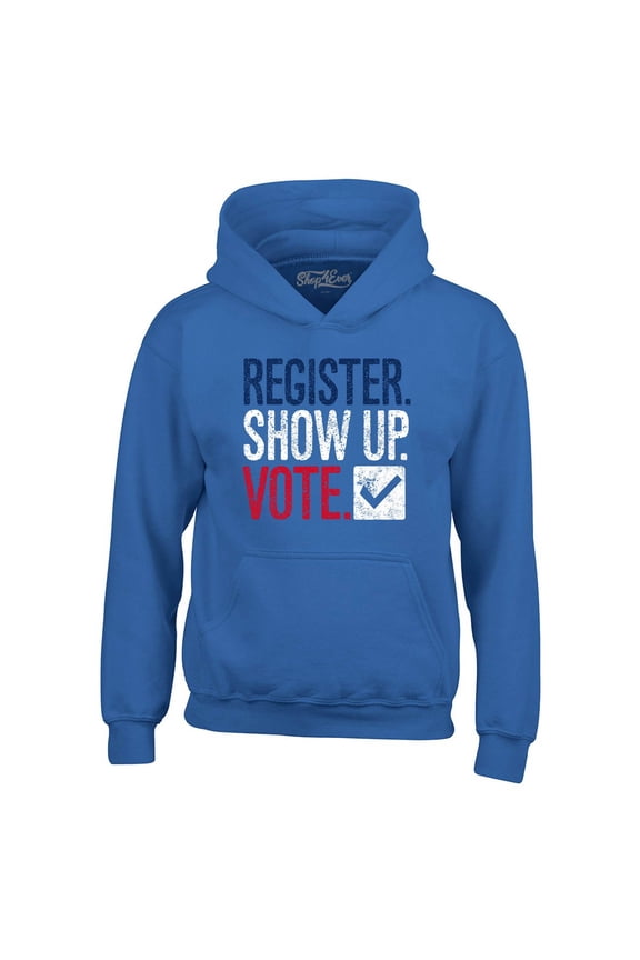 Men's Register Show Up Vote Political Red White Blue Hooded Sweatshirt Hoodie XXX-Large Royal Blue