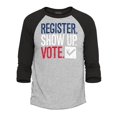 thumbnail image 1 of Shop4Ever Men's Register Show Up Vote Political Red White Blue Raglan Baseball Shirt Large Heather Grey/Black, 1 of 4