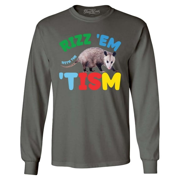 Shop4Ever Men's Rizz 'Em with the 'Tism Austism Neurodiversity Long Sleeve Shirt Medium Charcoal