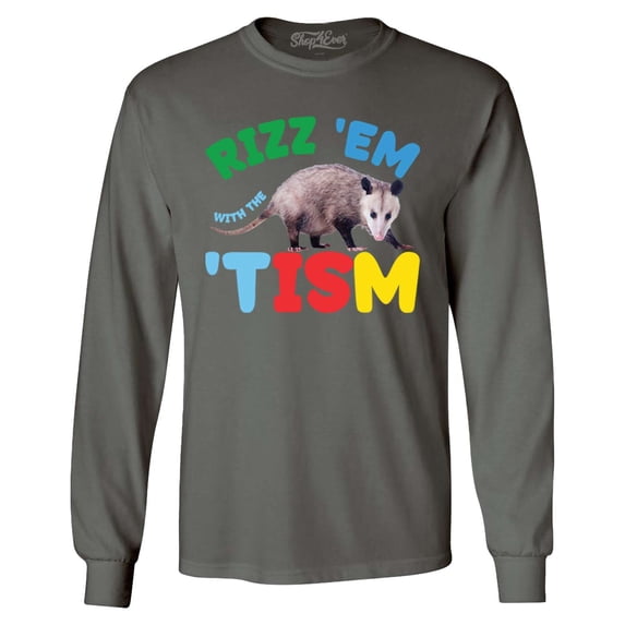 Shop4Ever Men's Rizz 'Em with the 'Tism Austism Neurodiversity Long Sleeve Shirt Small Charcoal