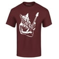 thumbnail image 1 of Shop4Ever Men's Rocker Kitty Cat Playing Guitar Graphic T-shirt XX-Large Maroon, 1 of 5