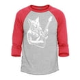 thumbnail image 1 of Shop4Ever Men's Rocker Kitty Cat Playing Guitar Raglan Baseball Shirt X-Large Heather Grey/Red, 1 of 4