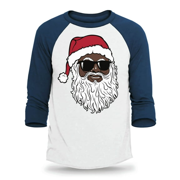 Shop4Ever Men's Santa Claus Wearing Sunglasses Christmas Xmas Raglan Baseball Shirt Large White/Kelly