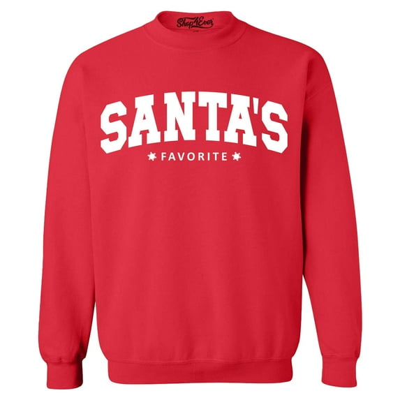 Shop4Ever Men's Santa's Favorite Varsity Style Christmas Crewneck Sweatshirt X-Large Red