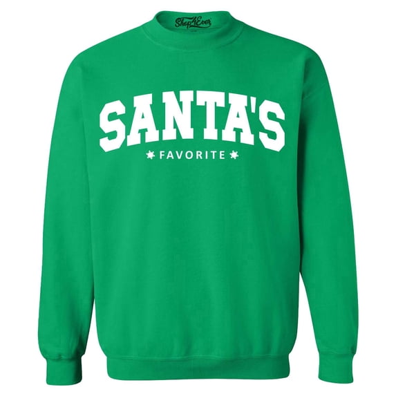 Shop4Ever Men's Santa's Favorite Varsity Style Christmas Crewneck Sweatshirt XX-Large Irish Green