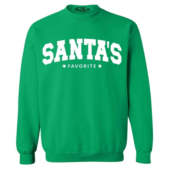 Shop4Ever Men's Santa's Favorite Varsity Style Christmas Crewneck Sweatshirt XX-Large Irish Green