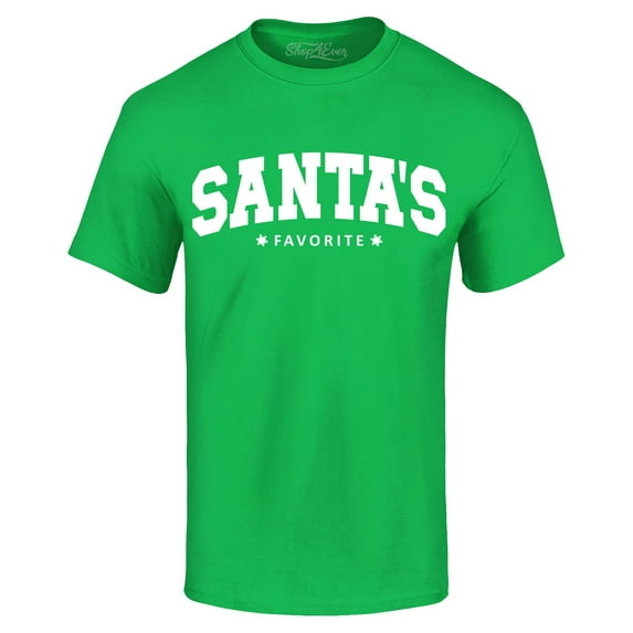 Shop4Ever Men's Santa's Favorite Varsity Style Christmas Graphic T-shirt Medium Irish Green