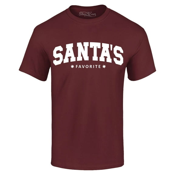 Shop4Ever Men's Santa's Favorite Varsity Style Christmas Graphic T-shirt XX-Large Maroon