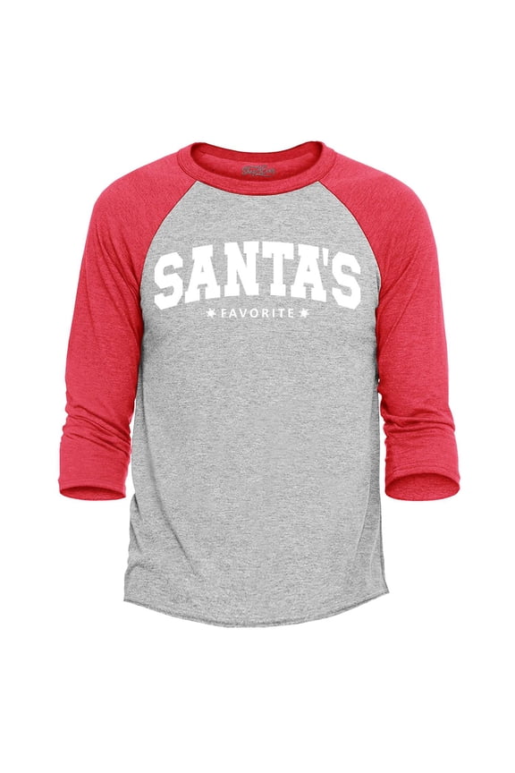 Men's Santa's Favorite Varsity Style Christmas Raglan Baseball Shirt Large Heather Grey/Red