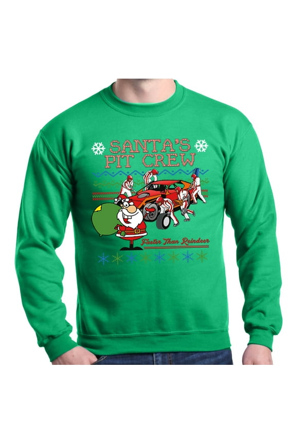 Men's Santa's Pit Crew Faster Christmas Ugly Xmas Crewneck Sweatshirt