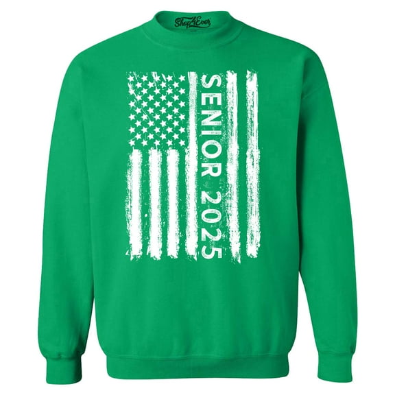Shop4Ever Men's Senior 2025 American Flag Graduation Crewneck Sweatshirt Large Irish Green