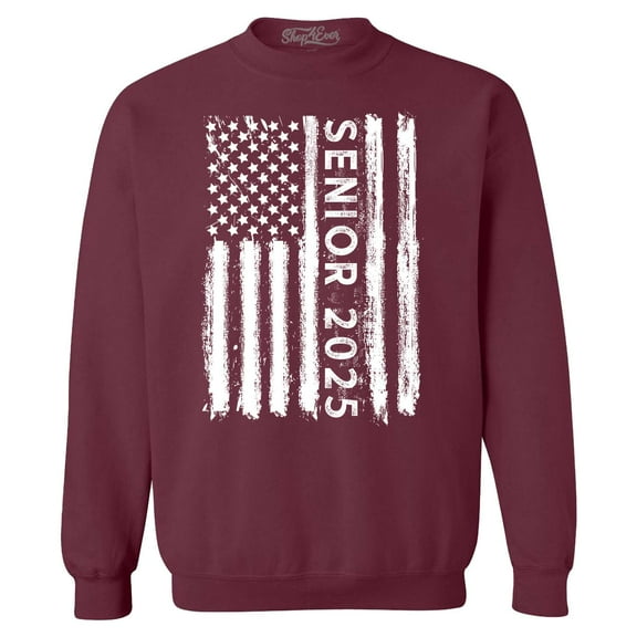 Shop4Ever Men's Senior 2025 American Flag Graduation Crewneck Sweatshirt XX-Large Maroon