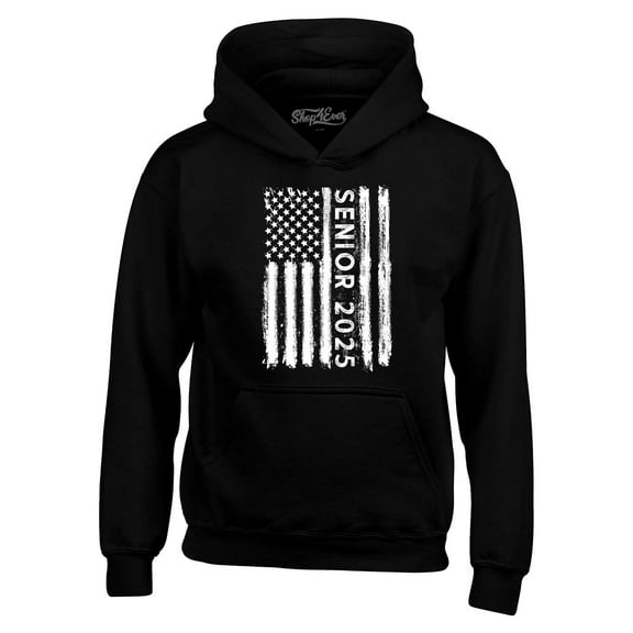 Shop4Ever Men's Senior 2025 American Flag Graduation Hooded Sweatshirt Hoodie Large Black