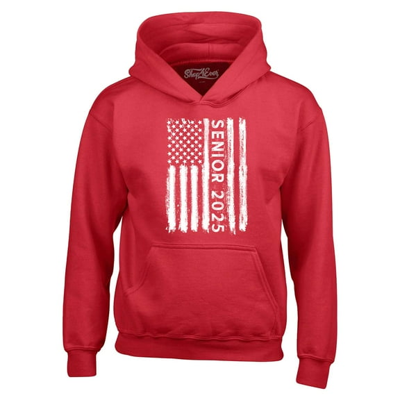 Shop4Ever Men's Senior 2025 American Flag Graduation Hooded Sweatshirt Hoodie Large Red