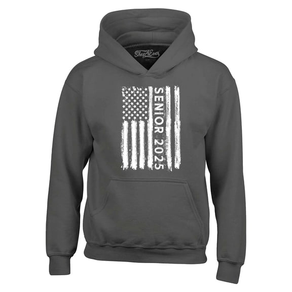 Shop4Ever Men's Senior 2025 American Flag Graduation Hooded Sweatshirt Hoodie Small Charcoal