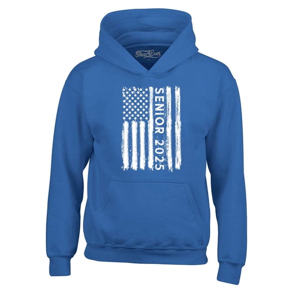 Shop4Ever Men's Senior 2025 American Flag Graduation Hooded Sweatshirt Hoodie X-Large Royal Blue