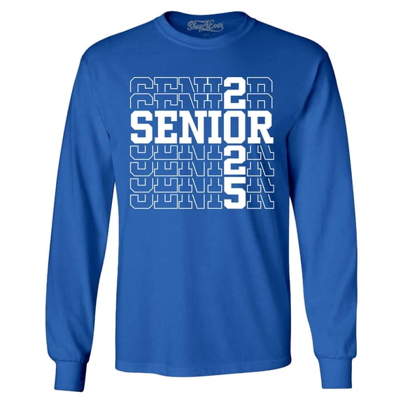 Shop4Ever Men's Senior 2025 High School College Graduation Long Sleeve Shirt Medium Royal Blue