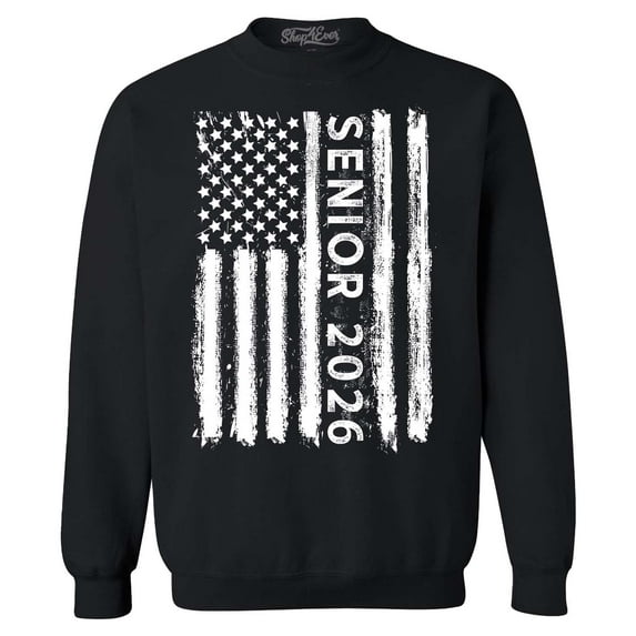 Shop4Ever Men's Senior 2026 American Flag Crewneck Sweatshirt X-Large Black