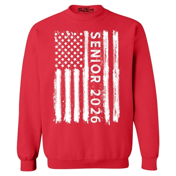 Shop4Ever Men's Senior 2026 American Flag Crewneck Sweatshirt X-Large Red