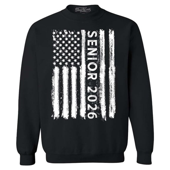 Shop4Ever Men's Senior 2026 American Flag Crewneck Sweatshirt XX-Large Black