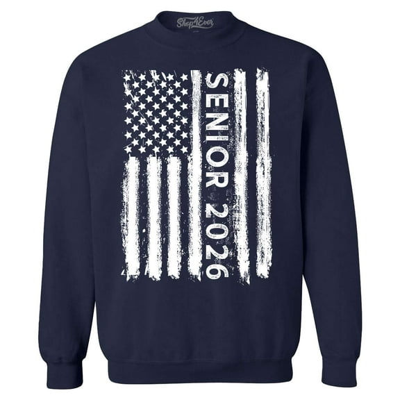 Shop4Ever Men's Senior 2026 American Flag Crewneck Sweatshirt XX-Large Navy