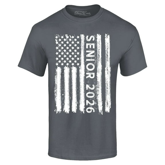 Shop4Ever Men's Senior 2026 American Flag Graphic T-shirt Large Charcoal