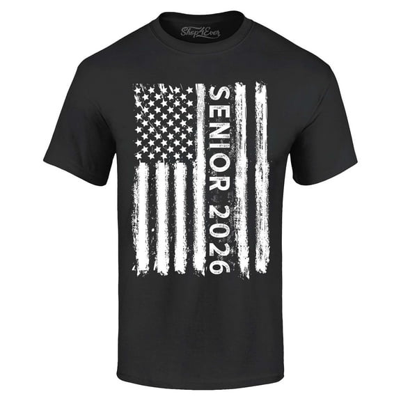 Shop4Ever Men's Senior 2026 American Flag Graphic T-shirt Small Black