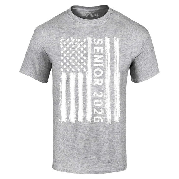 Shop4Ever Men's Senior 2026 American Flag Graphic T-shirt X-Large Sports Grey