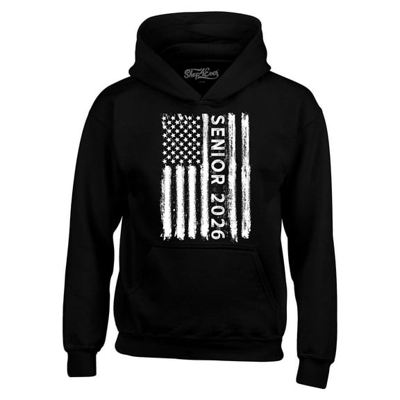 Shop4Ever Men's Senior 2026 American Flag Hooded Sweatshirt Hoodie Large Black