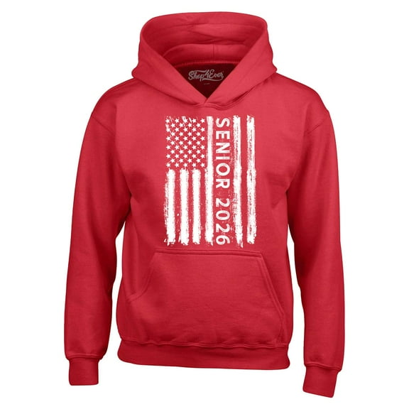Shop4Ever Men's Senior 2026 American Flag Hooded Sweatshirt Hoodie Medium Red