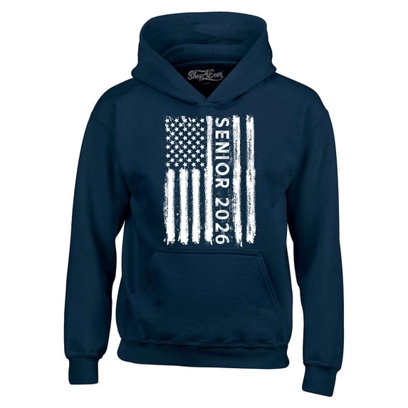 Shop4Ever Men's Senior 2026 American Flag Hooded Sweatshirt Hoodie Small Navy