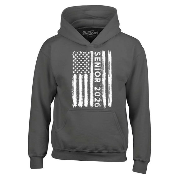 Shop4Ever Men's Senior 2026 American Flag Hooded Sweatshirt Hoodie X-Large Charcoal