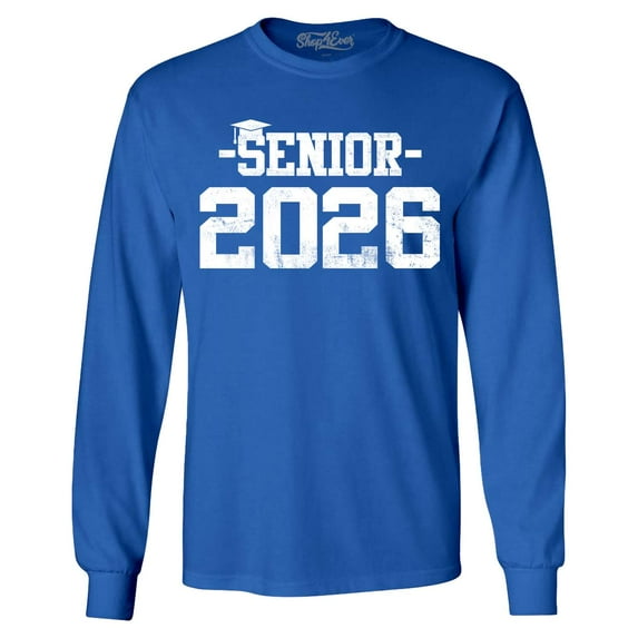 Shop4Ever Men's Senior 2026 Graduation Long Sleeve Shirt Large Royal Blue