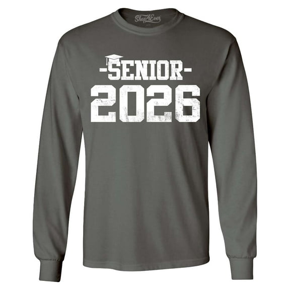 Shop4Ever Men's Senior 2026 Graduation Long Sleeve Shirt Small Charcoal