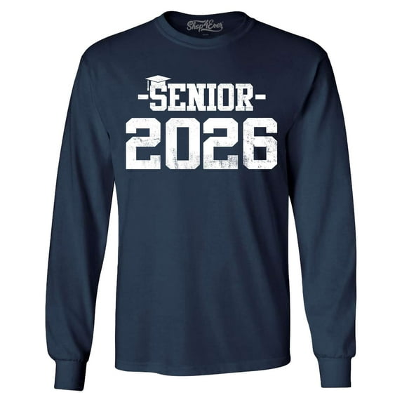 Shop4Ever Men's Senior 2026 Graduation Long Sleeve Shirt X-Large Navy