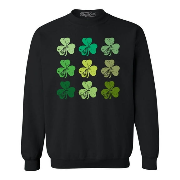 Shop4Ever Men's Shamrock Green Clovers St. Patrick's Day Crewneck Sweatshirt Medium Black