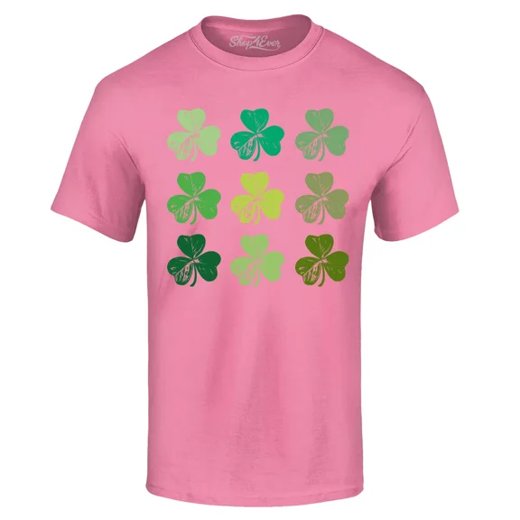 Shop4Ever Men's Shamrock Green Clovers St. Patrick's Day Graphic T-shirt Large Azalea Pink