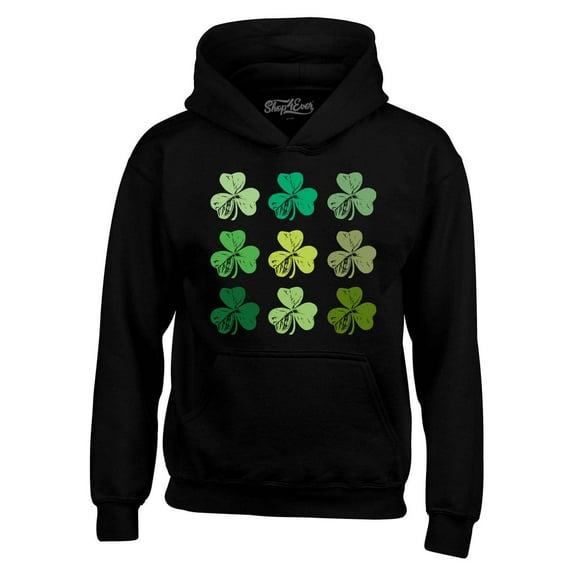 Shop4Ever Men's Shamrock Green Clovers St. Patrick's Day Hooded Sweatshirt Hoodie Large Black