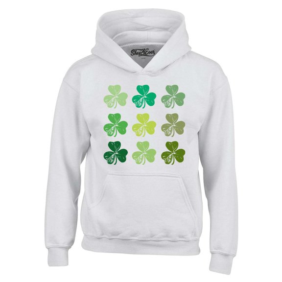 Shop4Ever Men's Shamrock Green Clovers St. Patrick's Day Hooded Sweatshirt Hoodie XXX-Large White