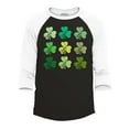 thumbnail image 1 of Shop4Ever Men's Shamrock Green Clovers St. Patrick's Day Raglan Baseball Shirt Large Black/White, 1 of 4