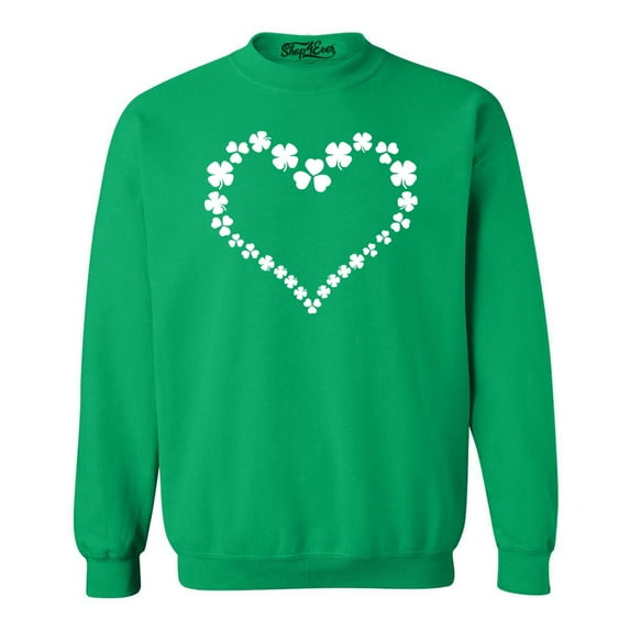 Shop4Ever Men's Shamrock Heart St. Patrick's Day Crewneck Sweatshirt Small Irish Green