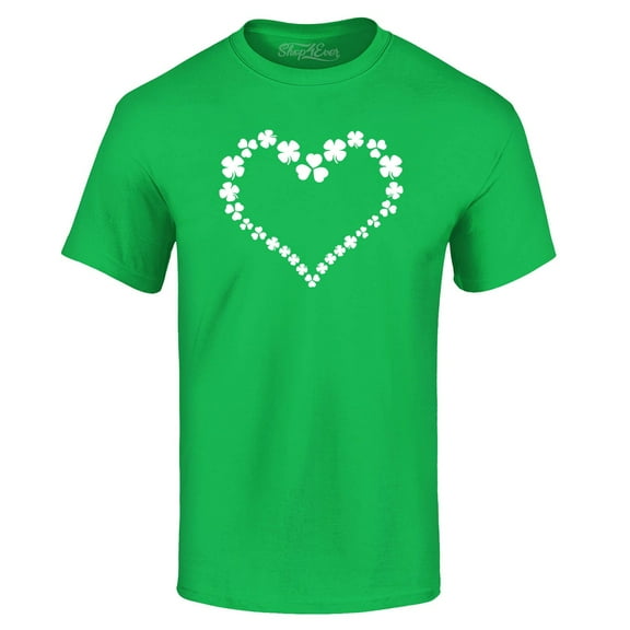 Shop4Ever Men's Shamrock Heart St. Patrick's Day Graphic T-shirt Large Irish Green