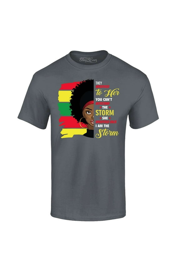 Men's She Whispered I am The Storm African Juneteenth Graphic T-shirt XXX-Large Black