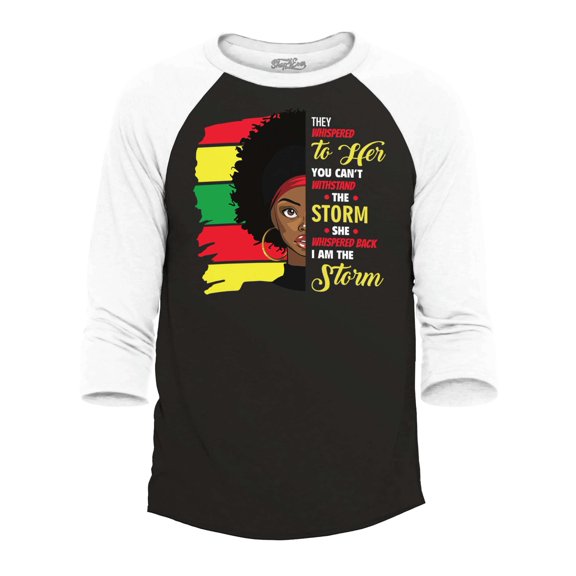 Shop4Ever Men's She Whispered I am The Storm African Juneteenth Raglan Baseball Shirt X-Small Black/White