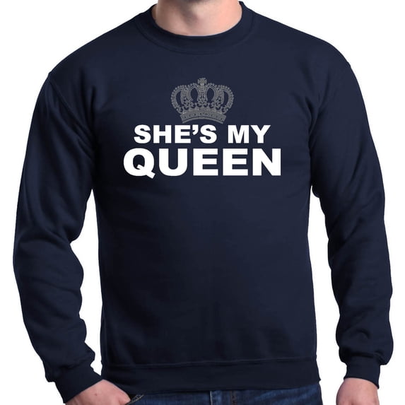Shop4Ever Men's She's My Queen Matching Couples Crewneck Sweatshirt Medium Navy