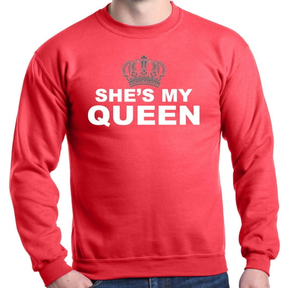 Shop4Ever Men's She's My Queen Matching Couples Crewneck Sweatshirt X-Large Red