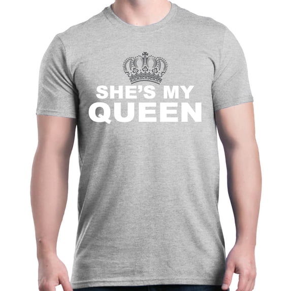 Shop4Ever Men's She's My Queen Matching Couples Graphic T-shirt Medium Sports Grey